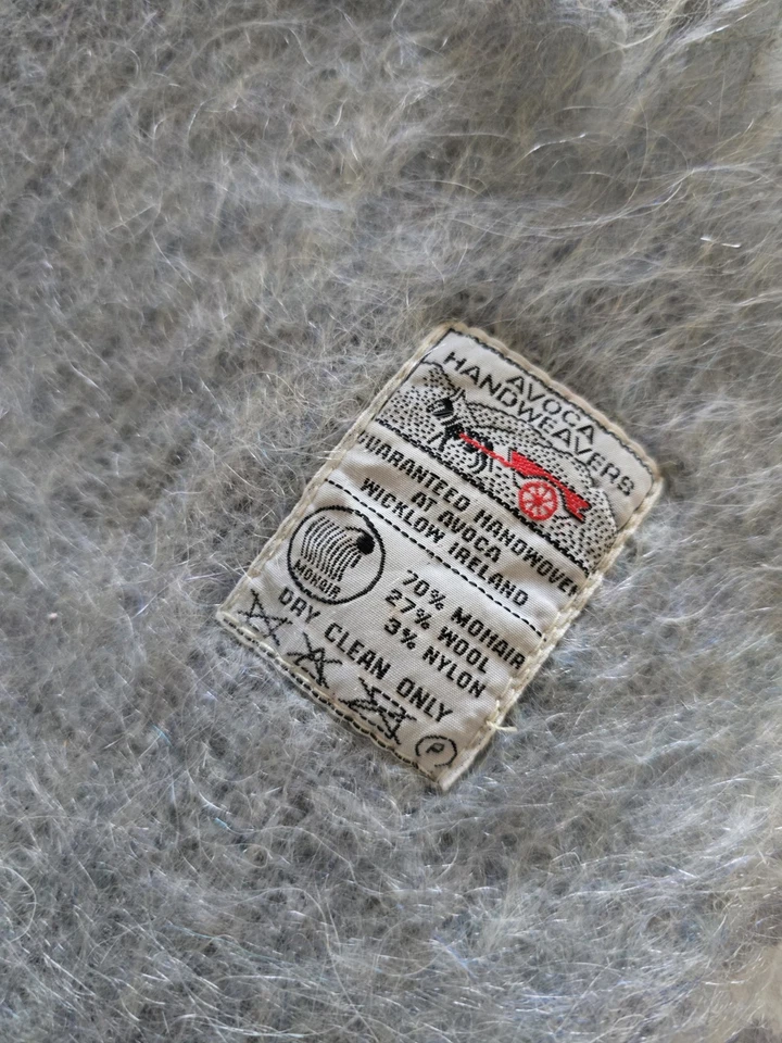 Avoca Mills Mohair Wool Blend Throw Made in Ireland Plaid Fringe Blue Pink 54x64 - Image 4 of 4