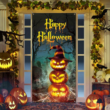 Halloween Door Cover 71"X35" Fabric Pumpkin Witch Hat Decor