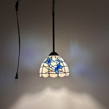 Tiffany Style Mini Hanging Lamp Plug In White Stained Glass LED Bulb 60"H8"W8"D