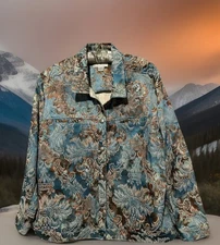CJ Banks Jacket 2X Pretty Floral Brocade Button Down Styled Like A Jean Shacket