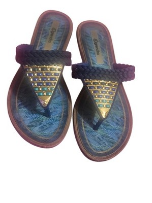 Grendha Women's Flat Sandals Brazilian Tribal Jewelled Slip On Sandals Size 9