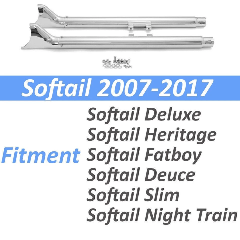 para Harley 33 pulgadas. Silenciadores de cola de pez sin cordones tubos de escape Softail Heritage Deluxe Foto 2 de 4
