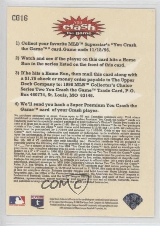 1996 Collector's Choice You Crash the Game Gold Larry Walker (September 27-29) - Image 2 of 2