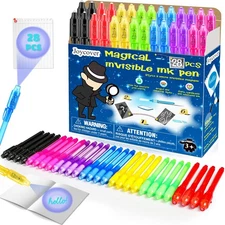 Invisible Ink Pen, 28PCS Spy Pen for Kids with UV Light Magic Marker for Secr