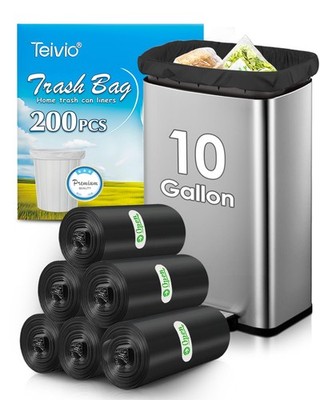 10 Gallon 200 Counts Extra Strong Trash Bags Tall Kitchen Garbage Bags by Tei...