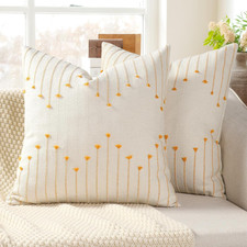 Boho Throw Pillow Covers 18x18 Set of 2 Neutral Woven Decorative Pillowcases Cot