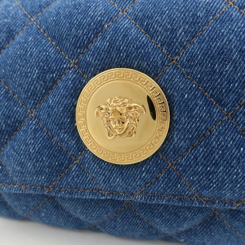 Authentic GIANNI VERSACE Demin Leather Chain Shoulder Bag Blue Used F/S - Picture 16 of 24