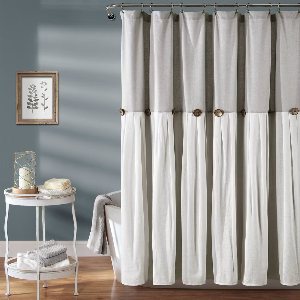 Lush Decor Color Block Pleated Shower Curtain 72x72 Linen-Like Gray 5690₽