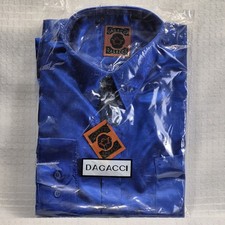 Men's Fashion Shiny Satin Dress Shirt With Tie And Handkerchief Blue XL 17-17 