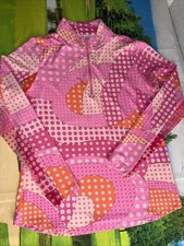 IBKUL Pink  Orange Polka Dot Long Sleeve Mesh Vented Sleeve Top Size Small Golf