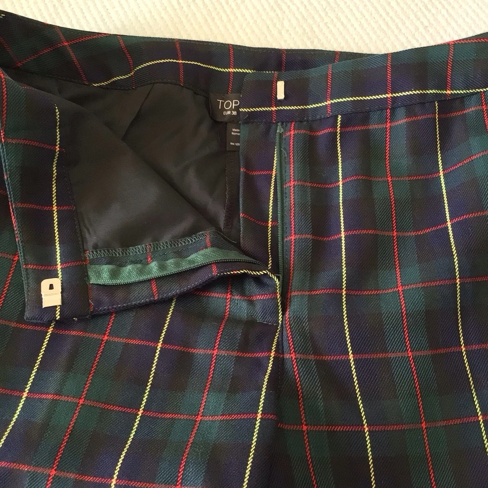 Pantalones Topshop Tartán a Cuadros Nuevos sin Etiquetas Talla 6 Negro/Verde Amarillo Rojo Cuadros Dark Academia Foto 3 de 4