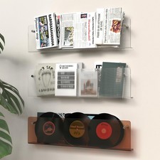 3 Pack Acrylic Magazine Holder and Vinyl Record Rack, 24" Wall-Mounted Displa...