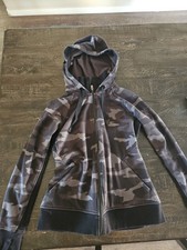 Athleta Hoodie Womens Small Black Gray Camo Full Zip Fleece Lined Stretch Soft