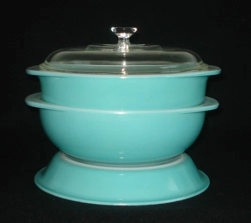 PYREX - 4 pc. TURQUOISE Casserole, Cake Dish, Pie Plate & Knob Lid Set
