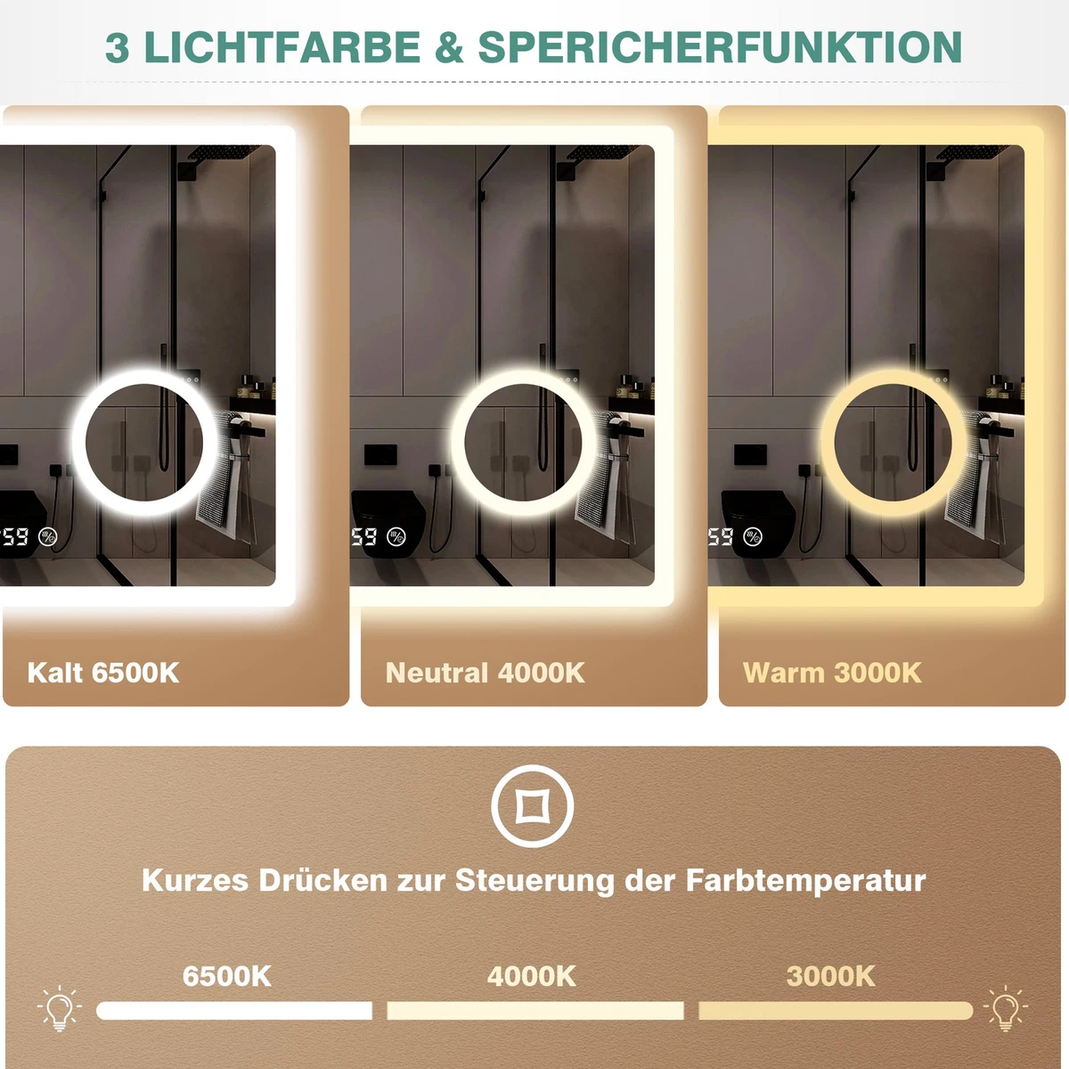 LED Badezimmerspiegel mit Beleuchtung Badspiegel Wandspiegel Beschlagfrei IP44
