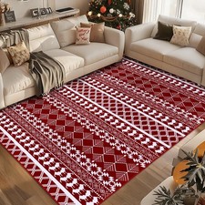 5x7 Red Christmas Area Rug, Cashmere-Like Holiday Rug Non-Slip Wash... Fast Ship