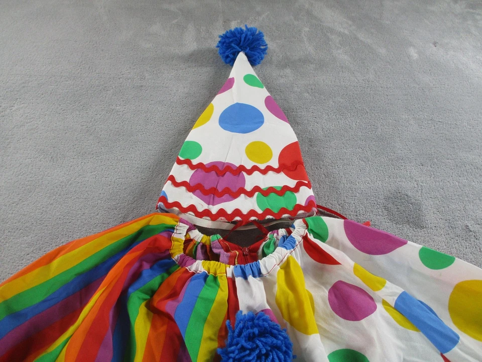Vintage Clown Costume Kids Medium Striped Polka Dot Hat Pom Pom 80s 90s - Image 2 of 4