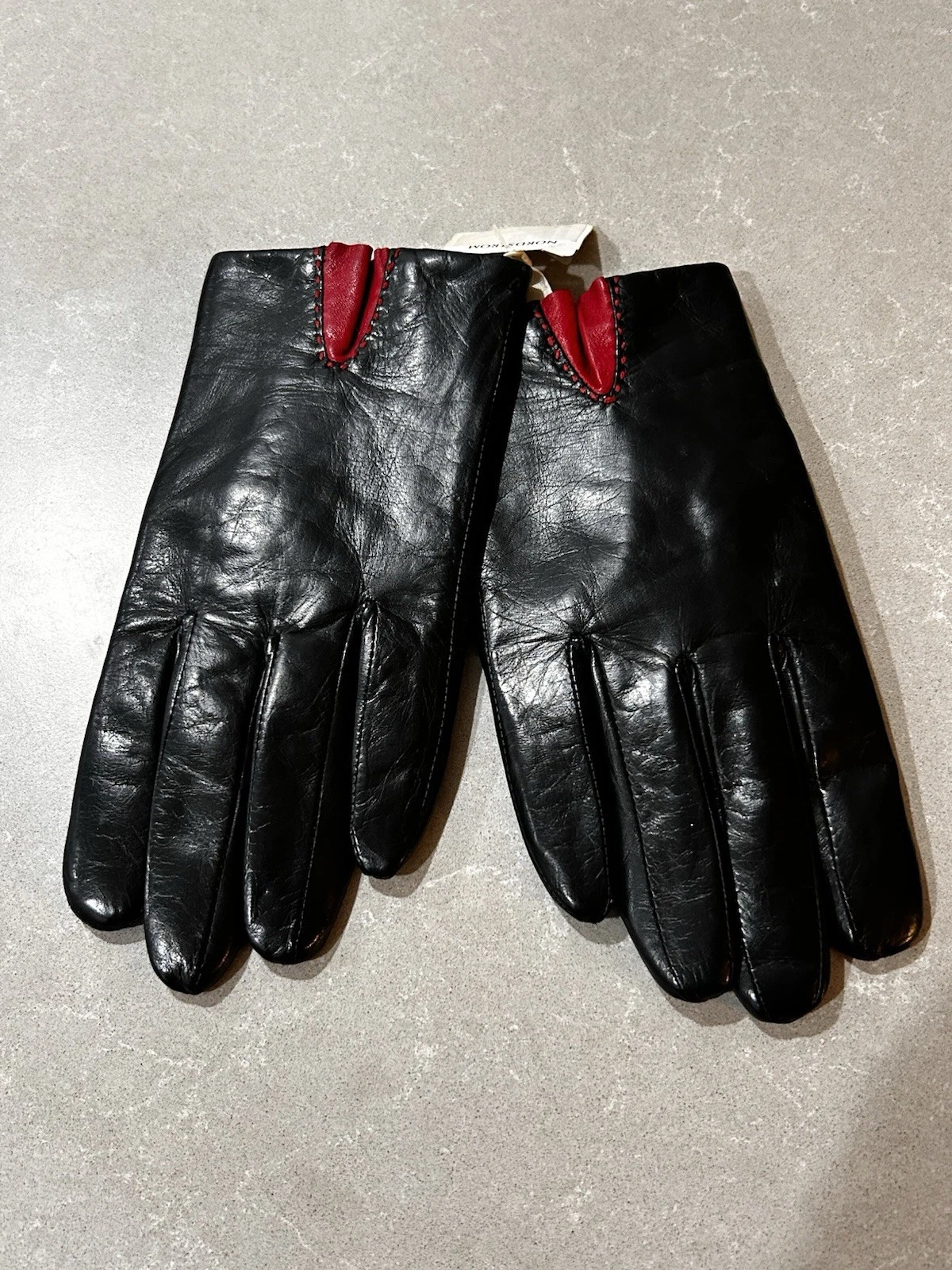 Black GENUINE LEATHER gloves Nordstrom Black w/ red Size: L NEW