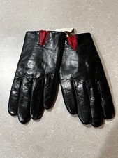 Black GENUINE LEATHER gloves Nordstrom Black w/ red Size: L NEW