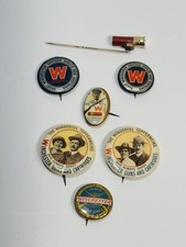 LOT OF 7: ATQ CELLULOID WINCHESTER GUNS & AMMO ADV PAPER PINBACK BUTTONS