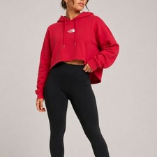 The North Face Women s Evolution Hi-Lo Hoodie Clay Red Cropped Sweatshirt Medium