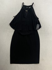 Guess Fit And Flare Black Halter Dress Womens Size 10 Short Gold Chain Details
