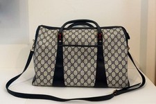 GUCCI Vintage GG Supreme Navy Boston Bag 2way Shoulder Strap Gold Hardware Auth