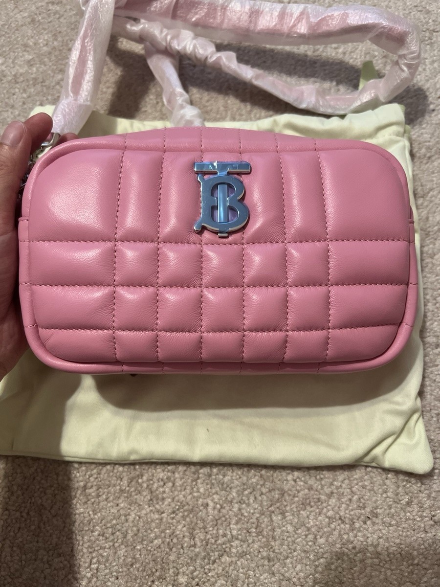 Authentic Burberry Pink Quilted Lambskin Leather Lola Mini Camera