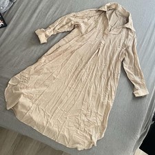 Lyocell / viscose long collared cream shirt dress 