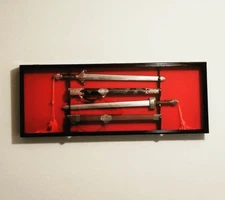 Sword Display Case 2 Pcs Saber Scabbard Samurai Wood Black Cabinet Katana Rack