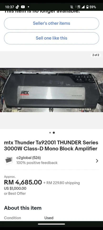 Amplificador monobloco mtx Thunder Ta92001 THUNDER Series 3000W classe D - Imagem 3 de 4
