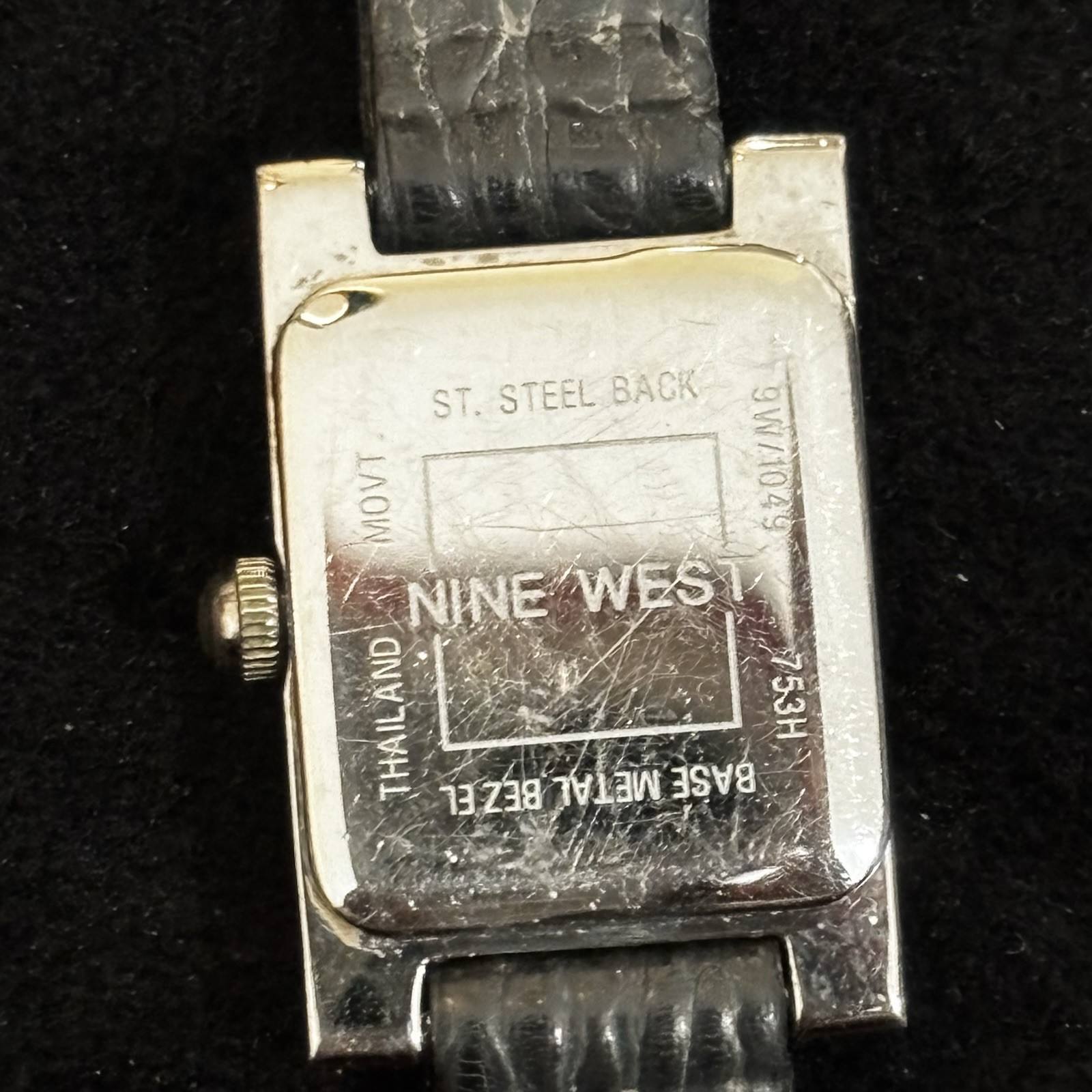 Nine West Rectangular Silver Tone Watch Black Lea… - image 3