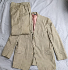 Vintage J.Crew Suit Mens Size 44R Pants Size 32X31 Beige Plaid Oarsman Cotton