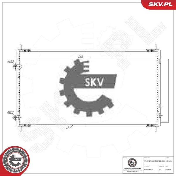 Esen SKV 86SKV362 Kondensator FüR Klimaanlage Kondensator Klimaanlage-image