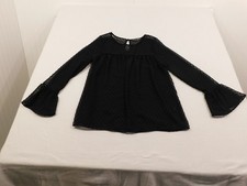 Potters Pot Blouse Women's Size Large Black Sheer Polka Dots Made in USA 437