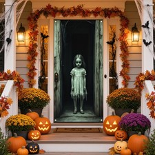 Ghost Girl Halloween Door Banner Creepy Horror Backdrop Front Door Decor