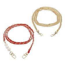 2 Pcs Purse Chain Strap with Pearl, Light Gold Chain with Red Leather