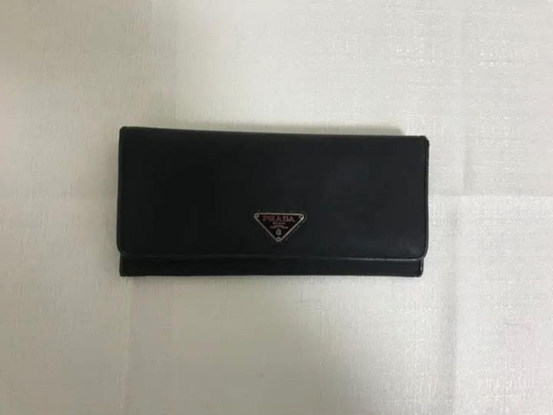 PRADA Black Nylon Saffiano Leather Long Folding Wallet Bill Holder