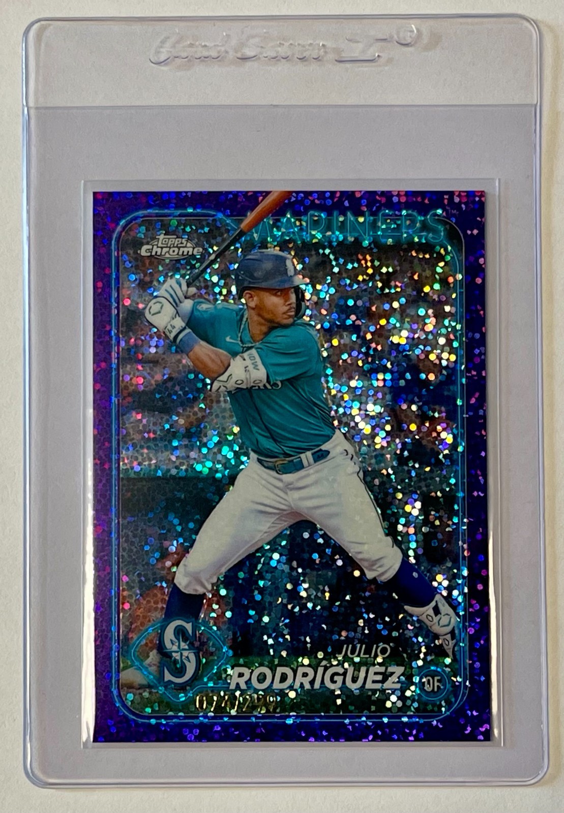 Julio Rodriguez 2024 Topps Chrome #300 Purple Speckle Refractor /299
