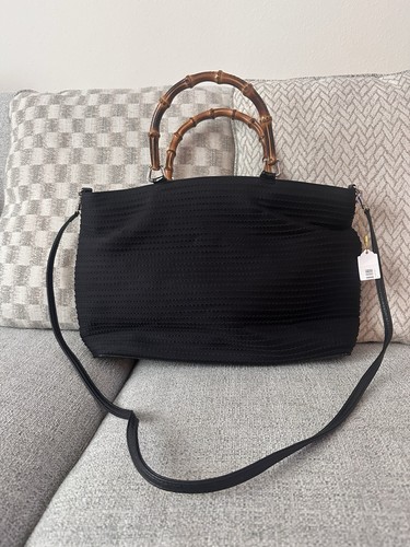 Gucci Vintage Bamboo 2Way Shoulder Bag Tote Handbag Black Women'S EUC