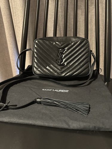 YSL YVES SAINT LAURENT Lou Black on Black Camera Bag w/ Tassle $1790!!