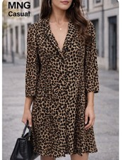 Mango Leopard Print Women’s Midi Dress Size 8 Tie Back