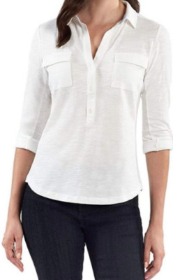 JONES NEW YORK WOMEN'S V-NECK COTTON BLOUSE SHIRT(IVORY LARGE)NWT
