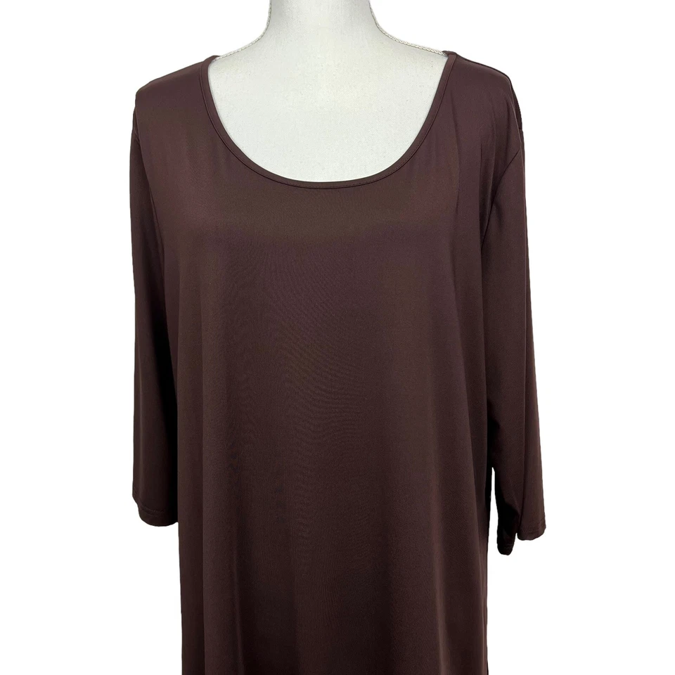 Top túnica para mujer AZALEA by Firmiana talla 2X color marrón mangas 3/4 elástico Foto 2 de 4