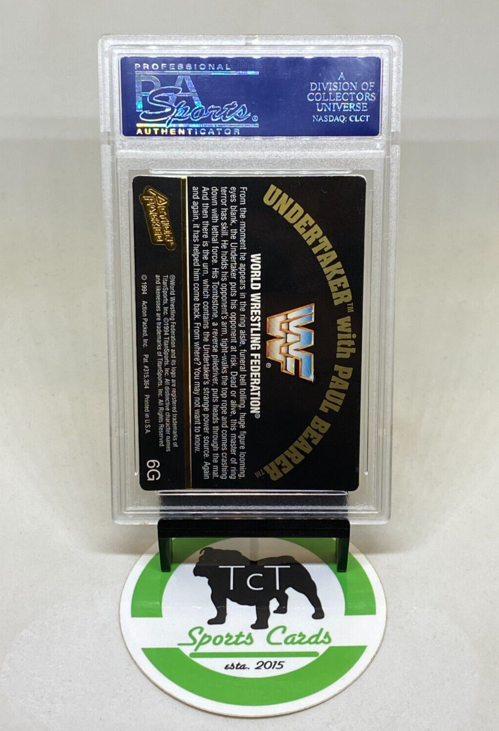 1994 Action Packed WWF 24KT Gold 6G Undertaker w/ Paul Bearer RC PSA 5 WWF view 3