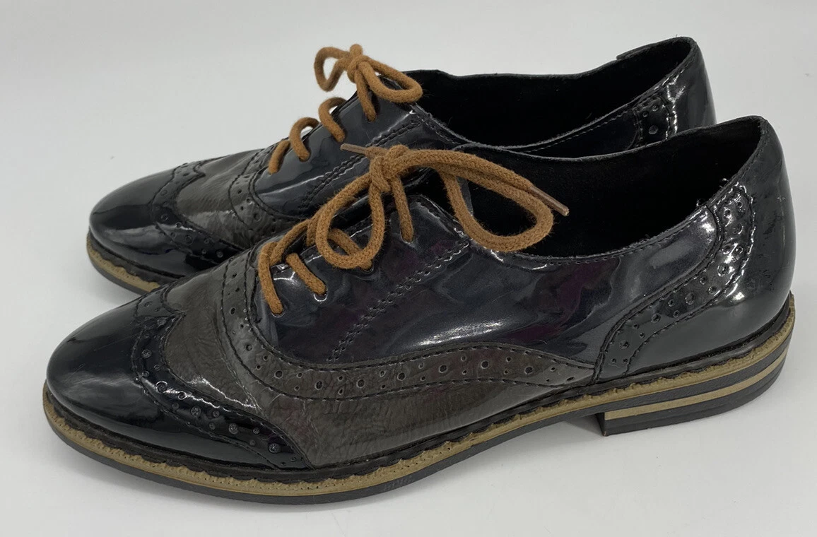 REIKER ANTISTRESS LADIES PATENT BROGUE LACE UP SHOES UK SIZE 4 EUR 37 VGC