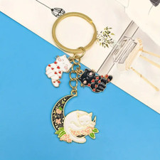 Alloy Enamel Cute Cat Charm Keychain Cartoon Animal Pattern Keychain Moon