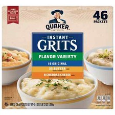 Quaker Instant Grits,3 Flavors Original, Butter, Cheese 46 Pk. NO SHIP TO CA 