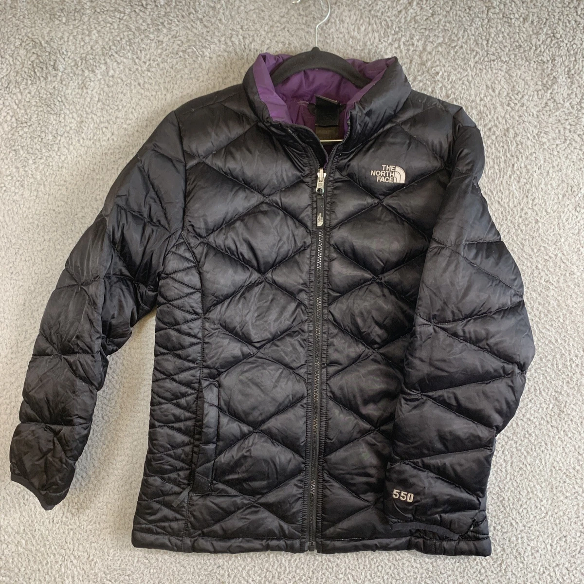 The North Face Puffer Jacket Girls youth XL Black 550 Full Zip Mock Neck Quilted