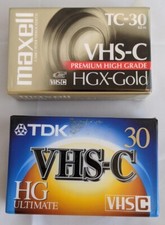 2 VHS-C Tapes 1 Maxell HGX-Gold TC-30  1 TDK HG Ultimate VHS-C 30 BRAND NEW
